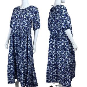 LACAUSA Women's Size S Blue Sapphire Ditsy Floral Midi NEW Dress Peasant Cottage